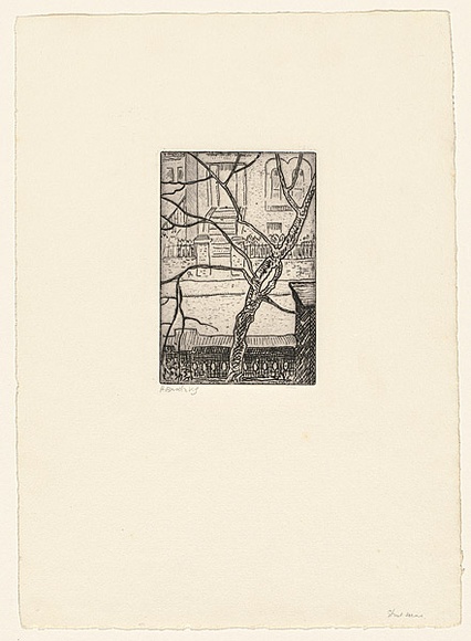 Artist: b'Brodzky, Horace.' | Title: bFrom the artist's studio. | Date: c.1930 | Technique: b'etching, printed in black ink with plate-tone, from one plate' Artist: b'Brodzky, Horace.' | Title: bFrom the artist's studio. | Date: c.1930 | Technique: b'etching, printed in black ink with plate-tone, from one plate'
