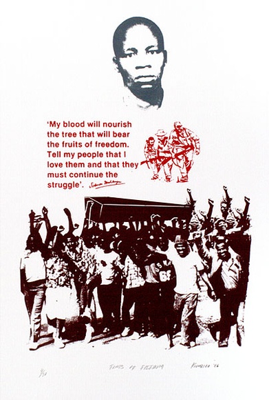 Artist: b'Biro, Kivu.' | Title: b'Fruits of freedom.' | Date: 1986 | Technique: b'screenprint, printed in colour, from multiple stencils' Artist: b'Biro, Kivu.' | Title: b'Fruits of freedom.' | Date: 1986 | Technique: b'screenprint, printed in colour, from multiple stencils'