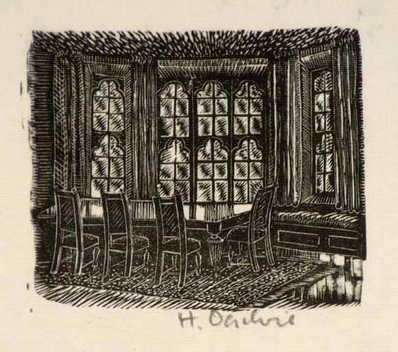 Artist: b'OGILVIE, Helen' | Title: b(Vice Chancellor's office) | Date: (1953) | Technique: b'wood-engraving, printed in black ink, from one block' Artist: b'OGILVIE, Helen' | Title: b(Vice Chancellor's office) | Date: (1953) | Technique: b'wood-engraving, printed in black ink, from one block'