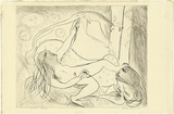 Artist: BOYD, Arthur | Title: Danae on a couch with open window. | Date: (1968-69) | Technique: drypoint, printed in black ink, from one plate | Copyright: Reproduced with permission of Bundanon Trust