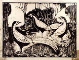 Artist: Taylor, John H. | Title: Three pheasants | Date: 1967 | Technique: linocut, printed in black ink, from one block