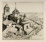 Artist: LINDSAY, Lionel | Title: Jerez de los Caballeros, Estremadura, Spain | Date: 1929 | Technique: drypoint, printed in black ink with plate-tone, from one plate | Copyright: Courtesy of the National Library of Australia