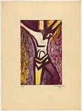 Artist: de Kesler, Thomas. | Title: not titled [Christ on the cross] | Date: about 1955 | Technique: linocut, printed in colour, from multiple blocks