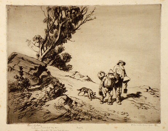 Artist: b'LINDSAY, Lionel' | Title: b'Mates' | Date: 1922 | Technique: b'drypoint, printed in brown ink, with plate-tone,from one plate' | Copyright: b'Courtesy of the National Library of Australia' Artist: b'LINDSAY, Lionel' | Title: b'Mates' | Date: 1922 | Technique: b'drypoint, printed in brown ink, with plate-tone,from one plate' | Copyright: b'Courtesy of the National Library of Australia'