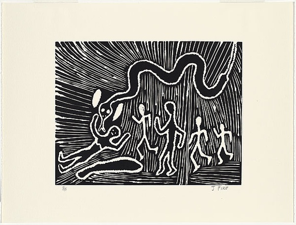 Artist: b'Desert Designs.' | Title: b'Ngalyawiltirr.' | Date: 1985 | Technique: b'screenprint, printed in black ink, from one stencil; from linocut original' Artist: b'Desert Designs.' | Title: b'Ngalyawiltirr.' | Date: 1985 | Technique: b'screenprint, printed in black ink, from one stencil; from linocut original'