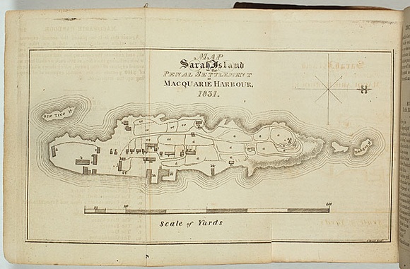 Title: b'Map of Sarah Island the penal settlement at Macquarie Harbour 1831.' | Date: 1831 | Technique: b'engraving, printed in black ink, from one plate' Title: b'Map of Sarah Island the penal settlement at Macquarie Harbour 1831.' | Date: 1831 | Technique: b'engraving, printed in black ink, from one plate'