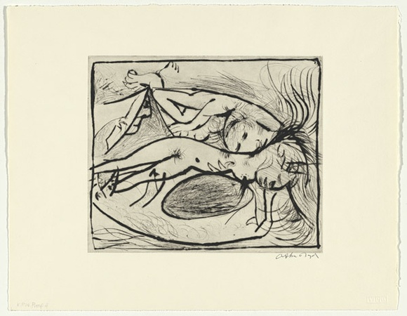Artist: b'BOYD, Arthur' | Title: b'Lovers near a tent and black pool' | Date: c1985 | Technique: b'etching and drypoint, printed in black ink, from one plate' | Copyright: b'Reproduced with permission of Bundanon Trust' Artist: b'BOYD, Arthur' | Title: b'Lovers near a tent and black pool' | Date: c1985 | Technique: b'etching and drypoint, printed in black ink, from one plate' | Copyright: b'Reproduced with permission of Bundanon Trust'