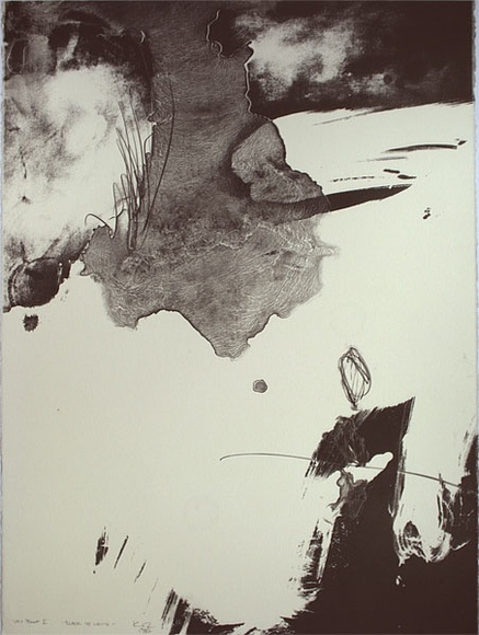 Artist: b'Koch-Sanders, Donny.' | Title: b'Black in white' | Date: 1987 | Technique: b'lithograph, printed in black ink, from one stone' Artist: b'Koch-Sanders, Donny.' | Title: b'Black in white' | Date: 1987 | Technique: b'lithograph, printed in black ink, from one stone'