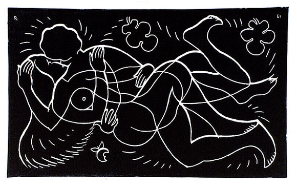 Artist: b'Hawkins, Weaver.' | Title: b'Adam and Eve' | Date: 1962 | Technique: b'linocut, printed in black ink, from one block' | Copyright: b'The Estate of H.F Weaver Hawkins' Artist: b'Hawkins, Weaver.' | Title: b'Adam and Eve' | Date: 1962 | Technique: b'linocut, printed in black ink, from one block' | Copyright: b'The Estate of H.F Weaver Hawkins'