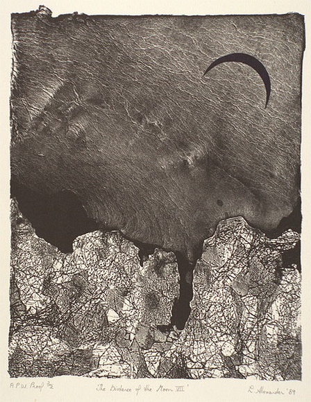 Artist: b'Alexander, Leanne.' | Title: b'The distance from the moon VII' | Date: 1989 | Technique: b'lithograph, printed in black ink, from one stone' Artist: b'Alexander, Leanne.' | Title: b'The distance from the moon VII' | Date: 1989 | Technique: b'lithograph, printed in black ink, from one stone'