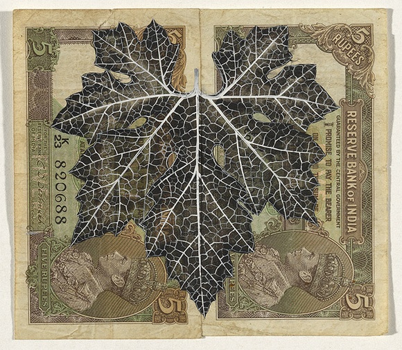 Artist: b'HALL, Fiona' | Title: b'Momordica charantia - Bitter melon (Indian currency)' | Date: 2000 - 2002 | Technique: b'gouache' | Copyright: b'\xc2\xa9 Fiona Hall' Artist: b'HALL, Fiona' | Title: b'Momordica charantia - Bitter melon (Indian currency)' | Date: 2000 - 2002 | Technique: b'gouache' | Copyright: b'\xc2\xa9 Fiona Hall'