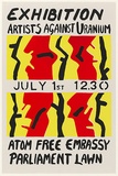 Artist: Ford, Paul. | Title: Exhibition: Artists Against Uranium. Atom free embassy Parliament lawn. | Date: 1982 | Technique: screenprint, printed in colour, from three stencils