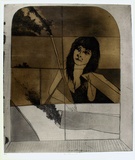Artist: BALDESSIN, George | Title: Paris personage. | Date: 1972 | Technique: etching and aquatint, printed in black ink, from one plate; stencil, printed in brown ink, from one stencil