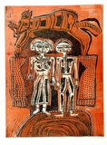 Artist: HANRAHAN, Barbara | Title: Suburban Adam and Eve | Date: 1975 | Technique: etching, aquatint, relief-etching printed colour