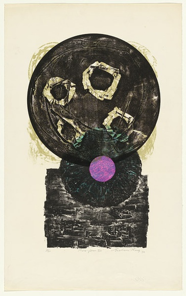Artist: b'King, Grahame.' | Title: b'Microform IIII' | Date: 1970 | Technique: b'lithograph, printed in colour, from five stones [or plates]'