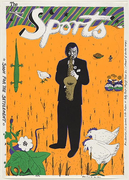 Artist: b'WORSTEAD, Paul' | Title: b'Sports (Saxophone player).' | Date: 1978 | Technique: b'screenprint, printed in colour, from five stencils,' | Copyright: b'This work appears on screen courtesy of the artist' Artist: b'WORSTEAD, Paul' | Title: b'Sports (Saxophone player).' | Date: 1978 | Technique: b'screenprint, printed in colour, from five stencils,' | Copyright: b'This work appears on screen courtesy of the artist'