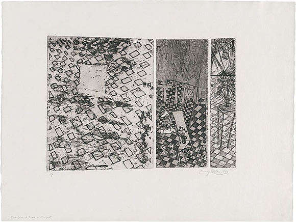 Artist: b'WALKER, Murray' | Title: b'Once upon a time in three parts' | Date: 1970 | Technique: b'etching and aquatint, printed in black ink, from three plates' Artist: b'WALKER, Murray' | Title: b'Once upon a time in three parts' | Date: 1970 | Technique: b'etching and aquatint, printed in black ink, from three plates'