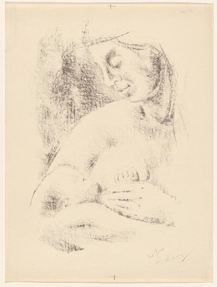 Artist: b'MACQUEEN, Mary' | Title: b'Mother and child' | Date: 1961-62 | Technique: b'lithograph, printed in brown ink, from one plate' | Copyright: b'Courtesy Paulette Calhoun, for the estate of Mary Macqueen' Artist: b'MACQUEEN, Mary' | Title: b'Mother and child' | Date: 1961-62 | Technique: b'lithograph, printed in brown ink, from one plate' | Copyright: b'Courtesy Paulette Calhoun, for the estate of Mary Macqueen'