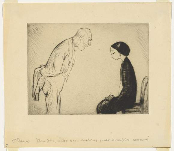 Artist: b'Dyson, Will.' | Title: b'Our psycho analysts: Dr Freud; Naughty, naughty, who\'s been thinking pure thoughts again..' | Date: c.1929 | Technique: b'drypoint, printed in black ink, from one plate' Artist: b'Dyson, Will.' | Title: b'Our psycho analysts: Dr Freud; Naughty, naughty, who\'s been thinking pure thoughts again..' | Date: c.1929 | Technique: b'drypoint, printed in black ink, from one plate'