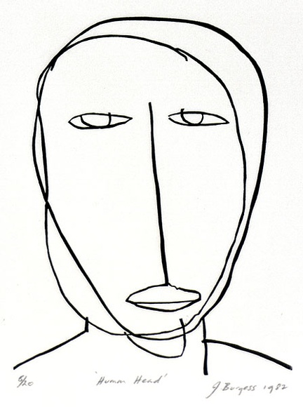 Artist: b'Burgess, Jeff.' | Title: b'Human head.' | Date: 1982 | Technique: b'linocut, printed in black ink, from one block'