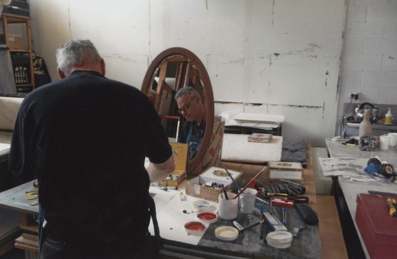 Artist: b'LOANE, John' | Title: b'Mike Parr working from mirror at Viridian Press, ANCA studio, Canberra.' Artist: b'LOANE, John' | Title: b'Mike Parr working from mirror at Viridian Press, ANCA studio, Canberra.'