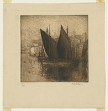Artist: b'Long, Sydney.' | Title: b'Fishing boats, Whitby [2]' | Date: (1918) | Technique: b'line-etching, printed in brown ink with plate-tone, from one plate' | Copyright: b'Reproduced with the kind permission of the Ophthalmic Research Institute of Australia'