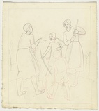 Artist: b'Spowers, Ethel.' | Title: bDrawing relating to the linocut 'A new orchard' | Date: (c.1933) | Technique: b'pencil, traced over in red pencil for linocut'