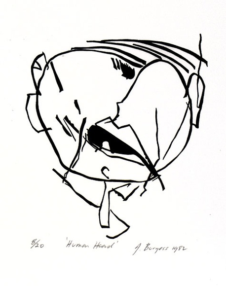 Artist: b'Burgess, Jeff.' | Title: b'Human head.' | Date: 1982 | Technique: b'linocut, printed in black ink, from one block'