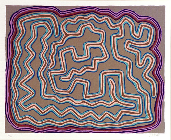 Artist: b'Pike, Jimmy.' | Title: b'Larripuka' | Date: 1986 | Technique: b'screenprint, printed in colour, from multiple stencils' Artist: b'Pike, Jimmy.' | Title: b'Larripuka' | Date: 1986 | Technique: b'screenprint, printed in colour, from multiple stencils'
