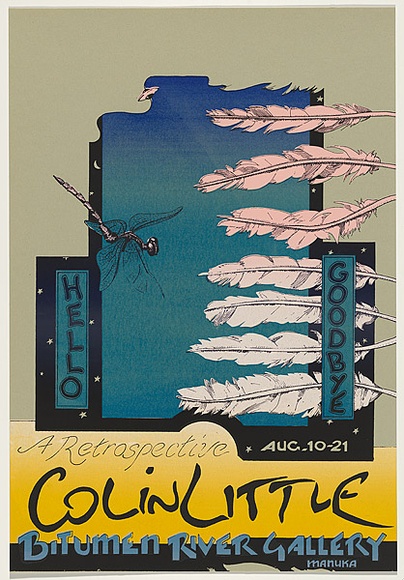Artist: b'Arbuz, Mark.' | Title: b'Hello, Goodbye, A Retrospective Colin Little - Bitumen River Gallery.' | Date: 1983 | Technique: b'screenprint, printed in colour, from five stencils' Artist: b'Arbuz, Mark.' | Title: b'Hello, Goodbye, A Retrospective Colin Little - Bitumen River Gallery.' | Date: 1983 | Technique: b'screenprint, printed in colour, from five stencils'