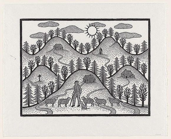 Artist: Groblicka, Lidia. | Title: Hills | Date: 1980 | Technique: woodcut, printed in black ink, from one block