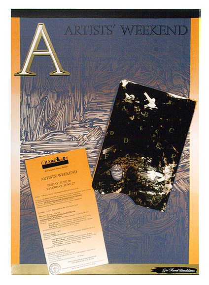 Artist: b'ARNOLD, Raymond' | Title: bArtists' weekend. For Marcel Broodthaers. Chameleon Gallery, Hobart. | Date: 1987 | Technique: b'screenprint, printed in colour, from four stencils'