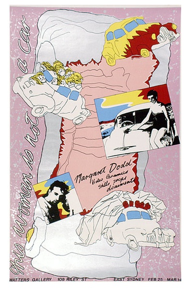 Artist: b'Mackay, Jan' | Title: b'This woman is not a car.' | Date: 1981 | Technique: b'screenprint, printed in colour, from multiple stencils'