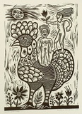 Artist: HANRAHAN, Barbara | Title: Rooster girls. | Date: 1989 | Technique: linocut, printed in black ink, from one block