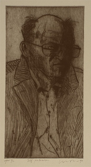Artist: b'Lincoln, Kevin.' | Title: b'Self-portrait' | Date: 1998 | Technique: b'etching, printed in black ink, from one plate' Artist: b'Lincoln, Kevin.' | Title: b'Self-portrait' | Date: 1998 | Technique: b'etching, printed in black ink, from one plate'
