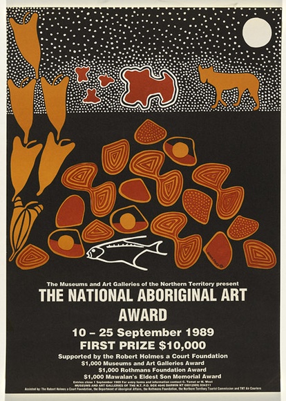 Artist: b'Foley, Fiona.' | Title: b'The National Aboriginal art award' | Date: 1989 | Technique: b'screenprint, printed in colour, from multiple stencils' | Copyright: b'\xc2\xa9 Fiona Foley' Artist: b'Foley, Fiona.' | Title: b'The National Aboriginal art award' | Date: 1989 | Technique: b'screenprint, printed in colour, from multiple stencils' | Copyright: b'\xc2\xa9 Fiona Foley'
