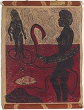 Artist: Gilbert, Kevin. | Title: Wahlo desert soak | Date: 1968 | Technique: linocut, printed in colour, from two blocks