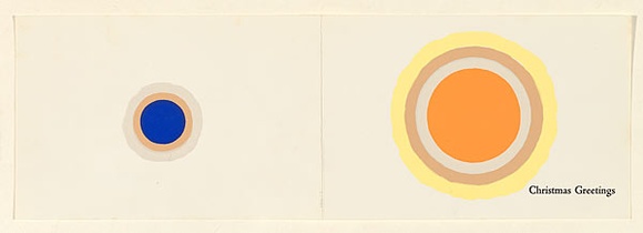 Artist: b'Dawson, Janet.' | Title: b'Christmas card: The Australian Museum, Sydney.' | Date: 1969 | Technique: b'two screenprints, printed in colour, from multiple stencils' | Copyright: b'\xc2\xa9 Janet Dawson. Licensed by VISCOPY, Australia'