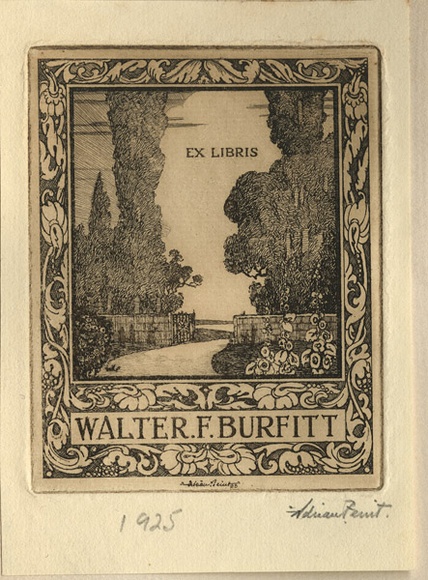 Artist: b'FEINT, Adrian' | Title: b'Bookplate: Walter F Burfitt.' | Date: 1925 | Technique: b'etching, printed in brown ink with plate-tone, from one plate' | Copyright: b'Courtesy the Estate of Adrian Feint' Artist: b'FEINT, Adrian' | Title: b'Bookplate: Walter F Burfitt.' | Date: 1925 | Technique: b'etching, printed in brown ink with plate-tone, from one plate' | Copyright: b'Courtesy the Estate of Adrian Feint'