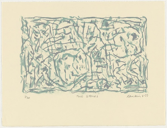 Artist: b'Rankin, David.' | Title: b'Two stones' | Date: 1977, April | Technique: b'lithograph, printed in colour, from two stones [blue and grey inks]'