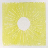 Artist: Buckley, Sue. | Title: Sunflower II. | Date: 1972 | Technique: woodcut, printed in yellow ink, from one block | Copyright: This work appears on screen courtesy of Sue Buckley and her sister Jean Hanrahan