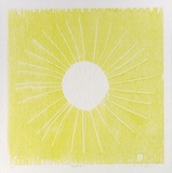 Artist: Buckley, Sue. | Title: Sunflower II. | Date: 1972 | Technique: woodcut, printed in yellow ink, from one block | Copyright: This work appears on screen courtesy of Sue Buckley and her sister Jean Hanrahan