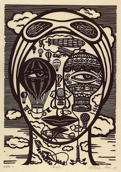 Artist: b'Klein, Deborah.' | Title: b'Aviator' | Date: 1997 | Technique: b'linocut, printed in black ink, from one block' Artist: b'Klein, Deborah.' | Title: b'Aviator' | Date: 1997 | Technique: b'linocut, printed in black ink, from one block'