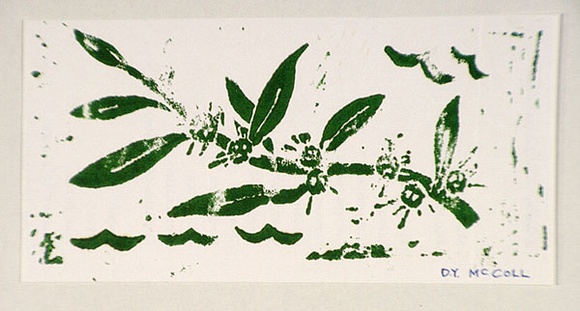 Artist: b'McColl, Decima.' | Title: b'Greeting card: Gumblossom' | Date: 1985 | Technique: b'linocut, printed in green ink, from one block' Artist: b'McColl, Decima.' | Title: b'Greeting card: Gumblossom' | Date: 1985 | Technique: b'linocut, printed in green ink, from one block'