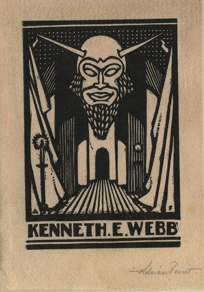Artist: b'FEINT, Adrian' | Title: b'Bookplate: Kenneth E Webb.' | Date: (1927) | Technique: b'wood-engraving, printed in black ink, from one block' | Copyright: b'Courtesy the Estate of Adrian Feint' Artist: b'FEINT, Adrian' | Title: b'Bookplate: Kenneth E Webb.' | Date: (1927) | Technique: b'wood-engraving, printed in black ink, from one block' | Copyright: b'Courtesy the Estate of Adrian Feint'