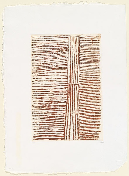 Artist: b'Kantilla, Kitty. (Kutuwalumi Purawarrumpatu).' | Title: b'Jilamarra design' | Date: 1999, November | Technique: b'sugarlift aquatint, printed in brown ink, from one plate' Artist: b'Kantilla, Kitty. (Kutuwalumi Purawarrumpatu).' | Title: b'Jilamarra design' | Date: 1999, November | Technique: b'sugarlift aquatint, printed in brown ink, from one plate'