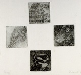 Artist: b'Shearer, Mitzi.' | Title: b'not titled [four small pictures on one sheet]' | Date: 1980 | Technique: b'etching, aquatint printed in black ink, from four  plates'