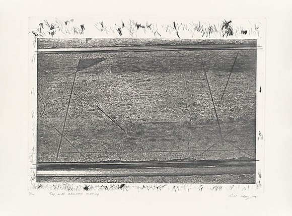 Artist: b'MEYER, Bill' | Title: b'Gap with abandoned crossing' | Date: 1981 | Technique: b'photo-etching, aquatint and drypoint, printed in black ink, from one zinc plate (precoated mitsui photo-etch plates)' | Copyright: b'\xc2\xa9 Bill Meyer' Artist: b'MEYER, Bill' | Title: b'Gap with abandoned crossing' | Date: 1981 | Technique: b'photo-etching, aquatint and drypoint, printed in black ink, from one zinc plate (precoated mitsui photo-etch plates)' | Copyright: b'\xc2\xa9 Bill Meyer'