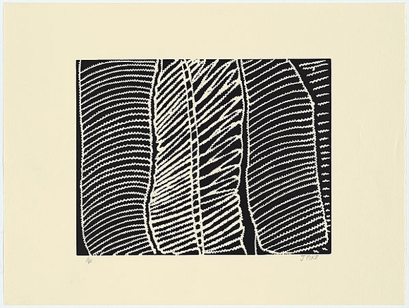 Artist: b'Pike, Jimmy.' | Title: b'Mirnmirt' | Date: 1985 | Technique: b'screenprint, printed in black ink, from one stencil; from linocut original' Artist: b'Pike, Jimmy.' | Title: b'Mirnmirt' | Date: 1985 | Technique: b'screenprint, printed in black ink, from one stencil; from linocut original'