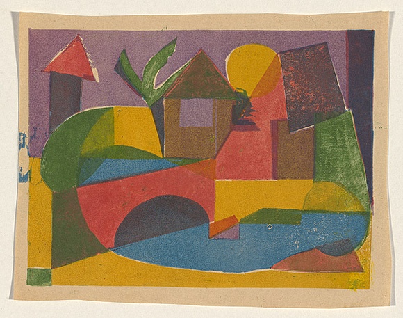 Title: b'The red bridge' | Date: c. 1955 | Technique: b'screenprint, printed in colour, from multiple stencils'